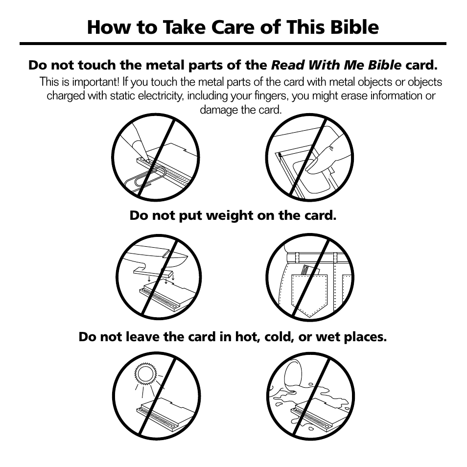 How to take care of this bible | Franklin RMB-2030 User Manual | Page 13 / 20