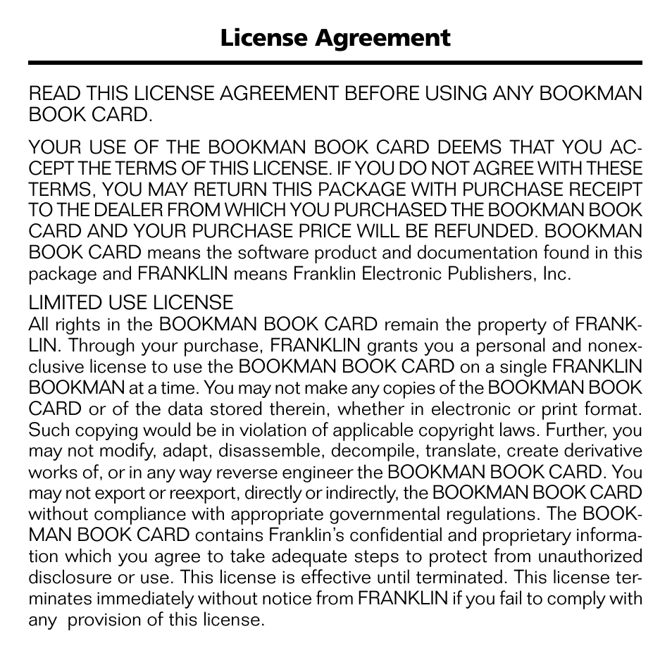 License agreement | Franklin WGM-2037 User Manual | Page 2 / 23