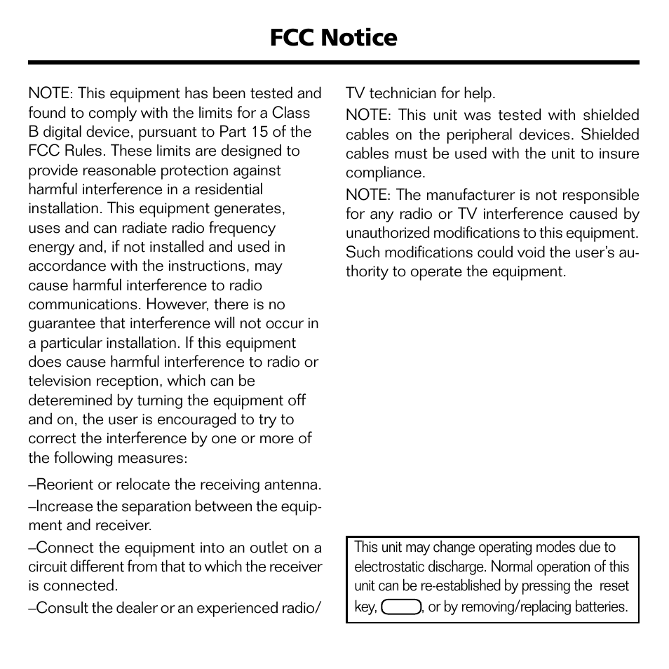 Fcc notice | Franklin WGM-2037 User Manual | Page 20 / 23