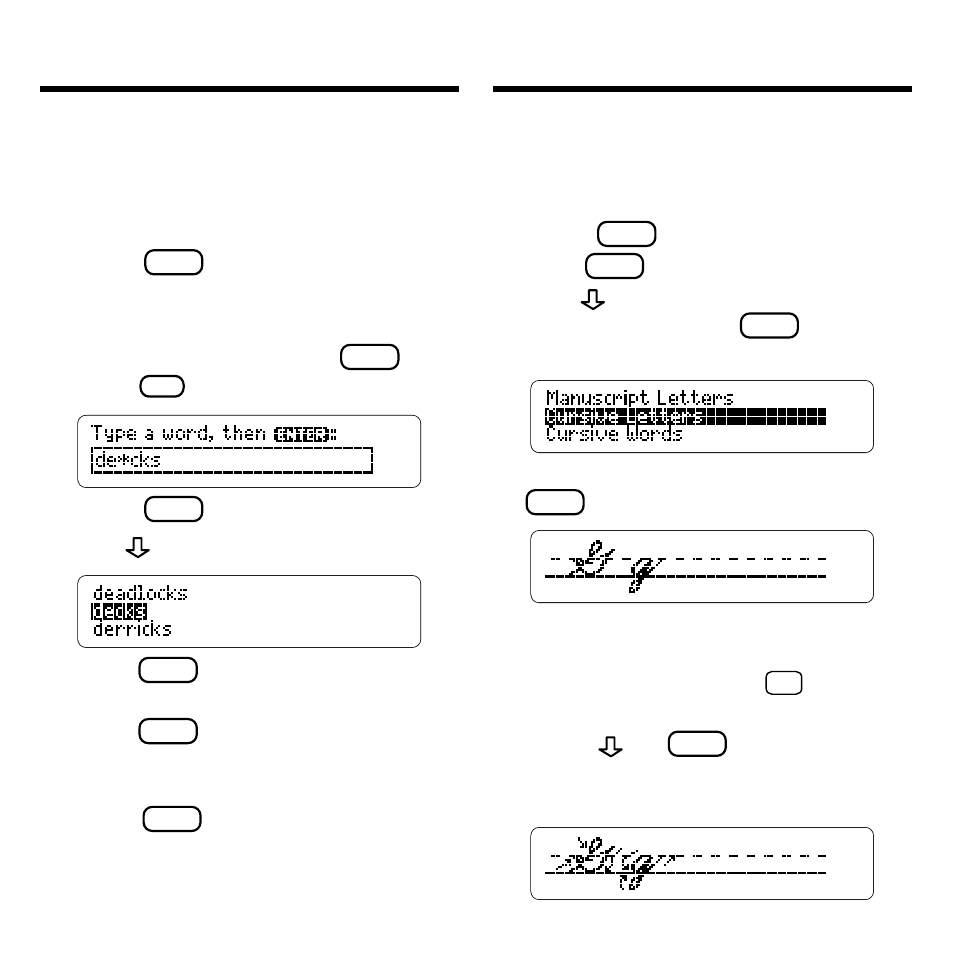 Finding a series of letters, Learning to write letters and words | Franklin eBook Reader User Manual | Page 9 / 20