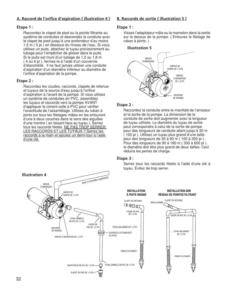Étape 2, B. raccords de sortie ( illustration 5 ) étape 1, Illustration 5 étape 2 | Étape 3, Illustration 4 | Franklin TB2CI User Manual | Page 34 / 44