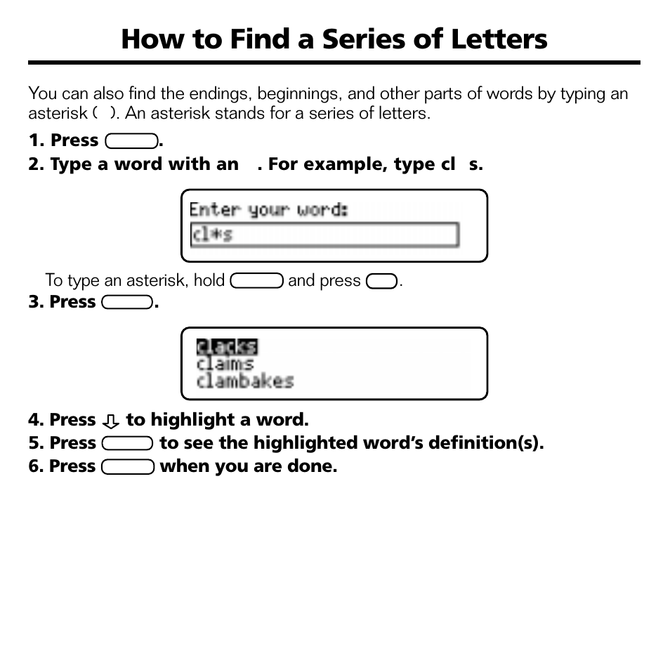 How to find a series of letters | Franklin BOOKMAN CED-2031 User Manual | Page 13 / 27