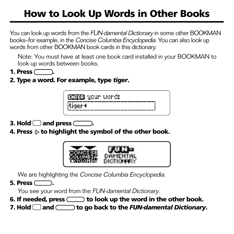 How to look up words in other books | Franklin BOOKMAN CED-2031 User Manual | Page 16 / 27