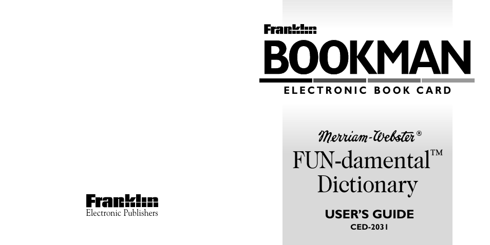 Bookman, Fun-damental, Dictionary | Franklin BOOKMAN CED-2031 User Manual | Page 27 / 27