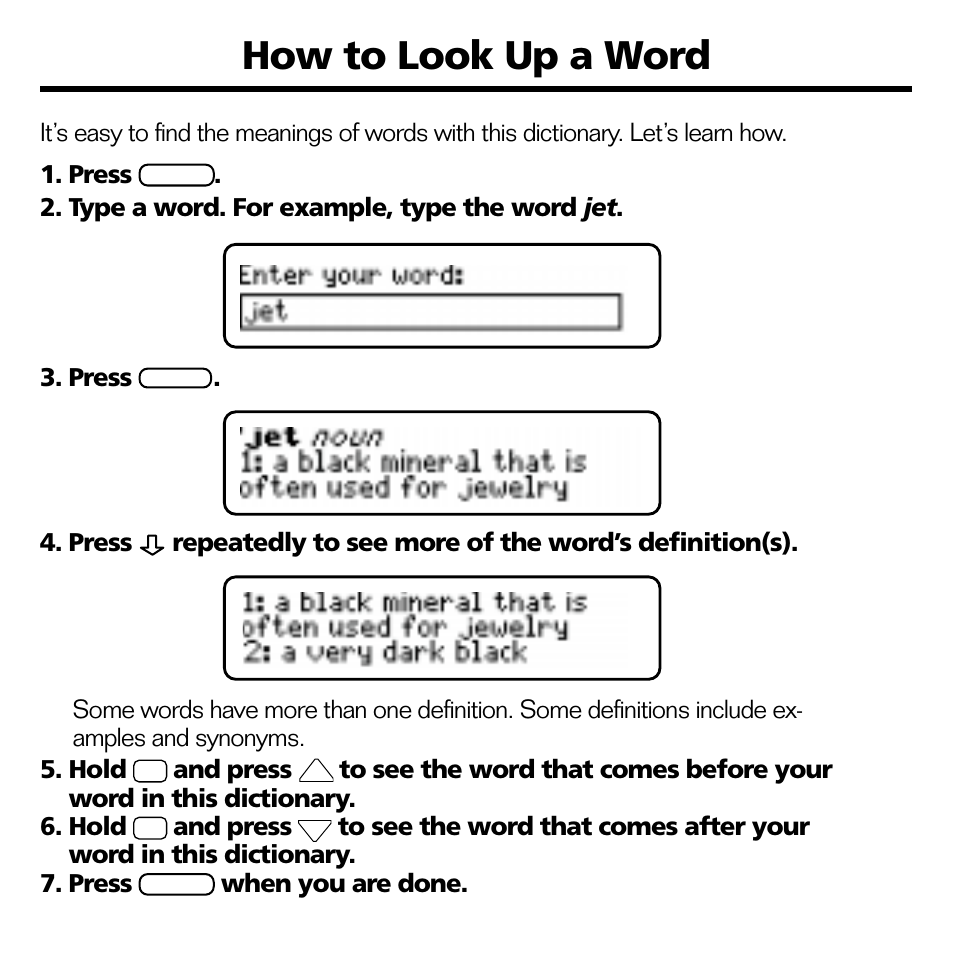 How to look up a word | Franklin BOOKMAN CED-2031 User Manual | Page 8 / 27