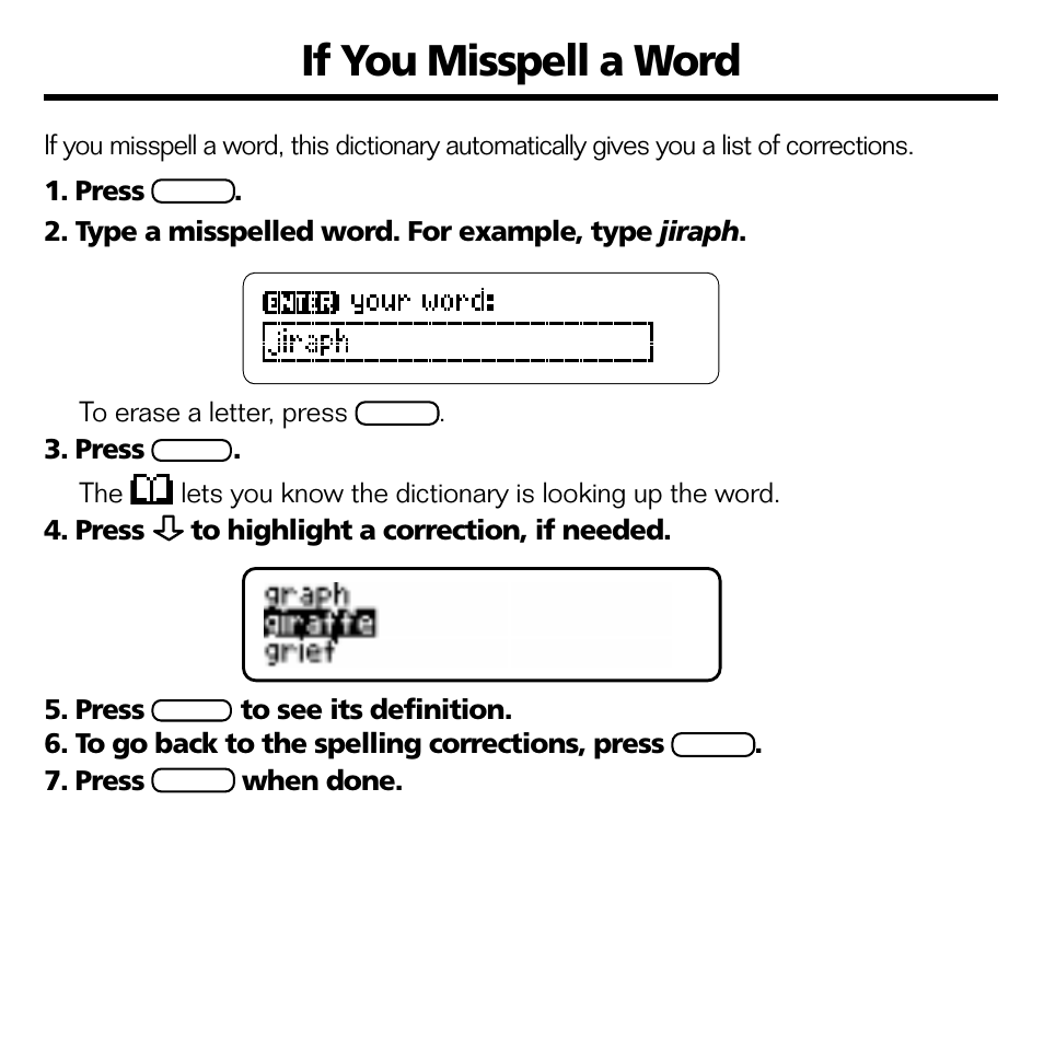 If you misspell a word | Franklin BOOKMAN CED-2031 User Manual | Page 9 / 27