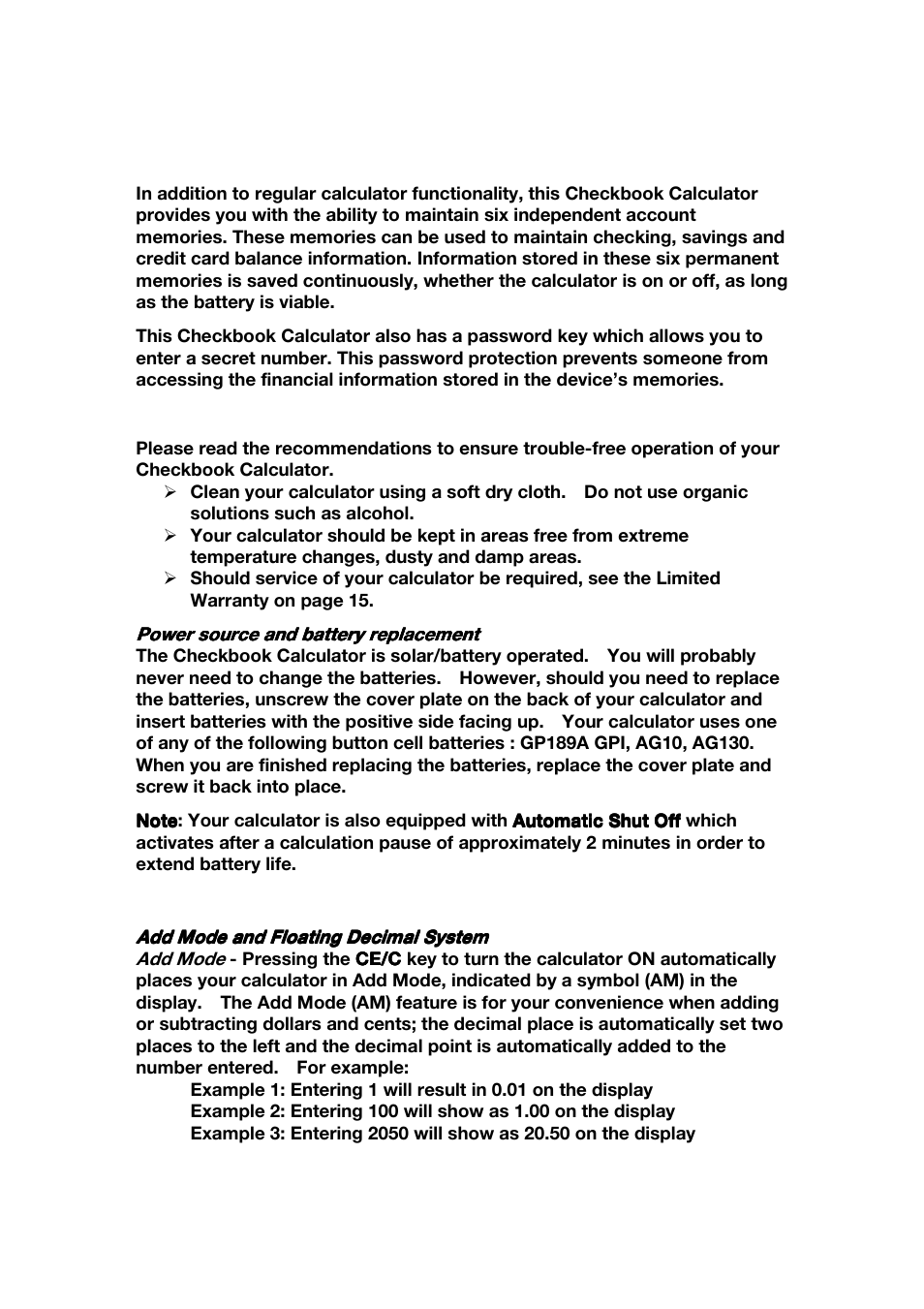 Introduction, Maintenance and power source, Special features and decimal system | Franklin CBC-100 User Manual | Page 3 / 16