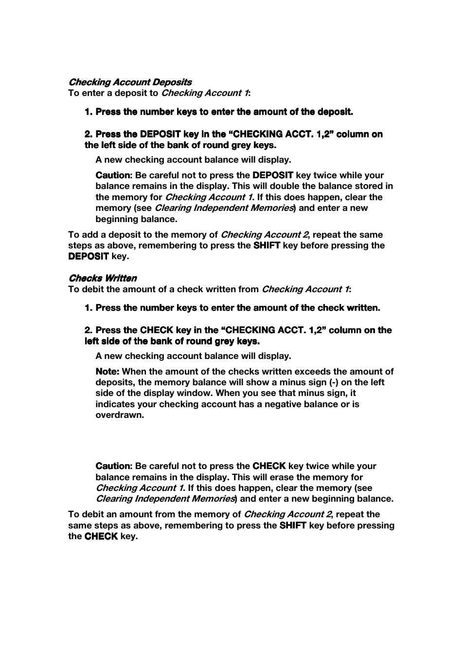Checking account management (continued) | Franklin CBC-100 User Manual | Page 9 / 16