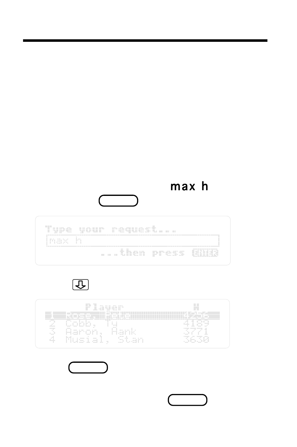 Best and worst batting stats, Type the request | Franklin F IC-129 User Manual | Page 28 / 64