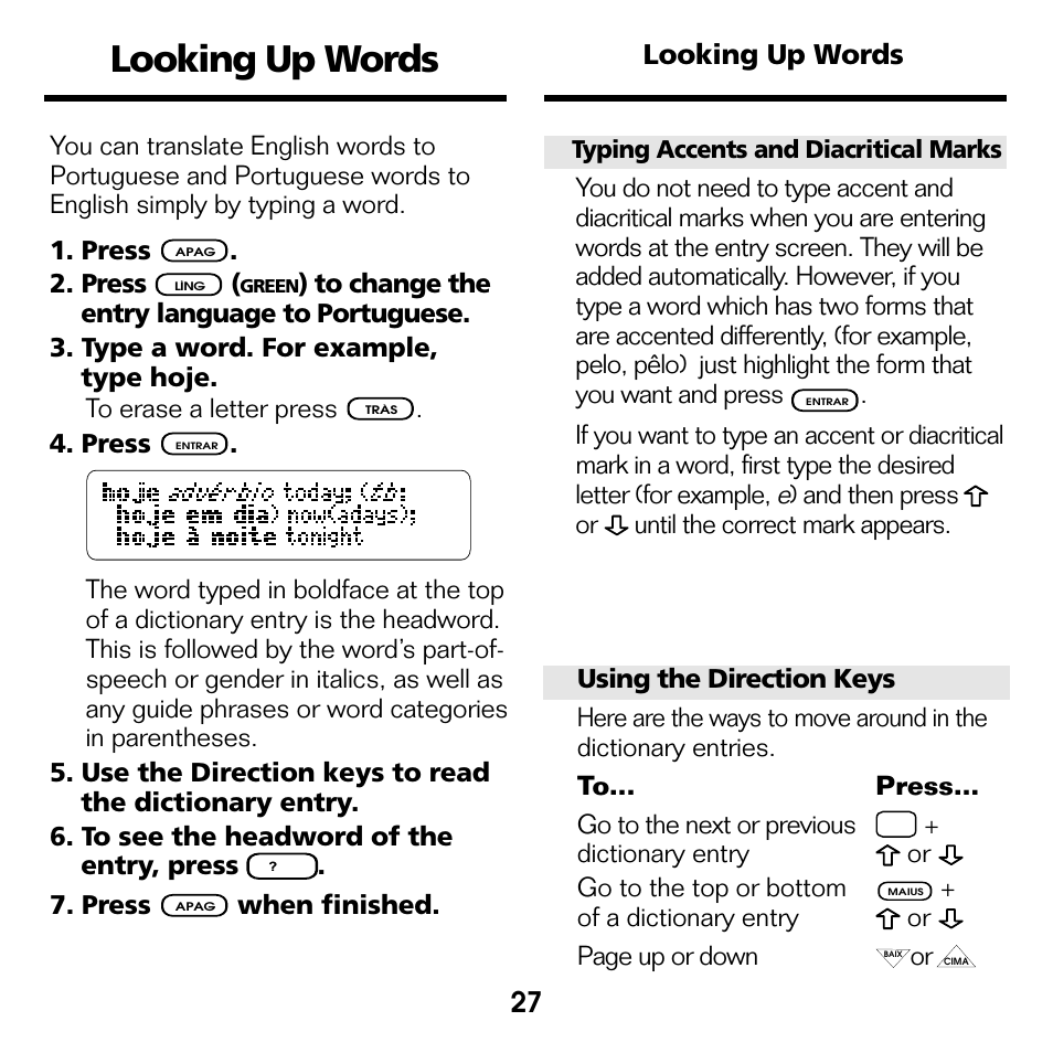 Looking up words | Franklin Perito Ingles Portuguese Expert DBP-2076 User Manual | Page 9 / 21