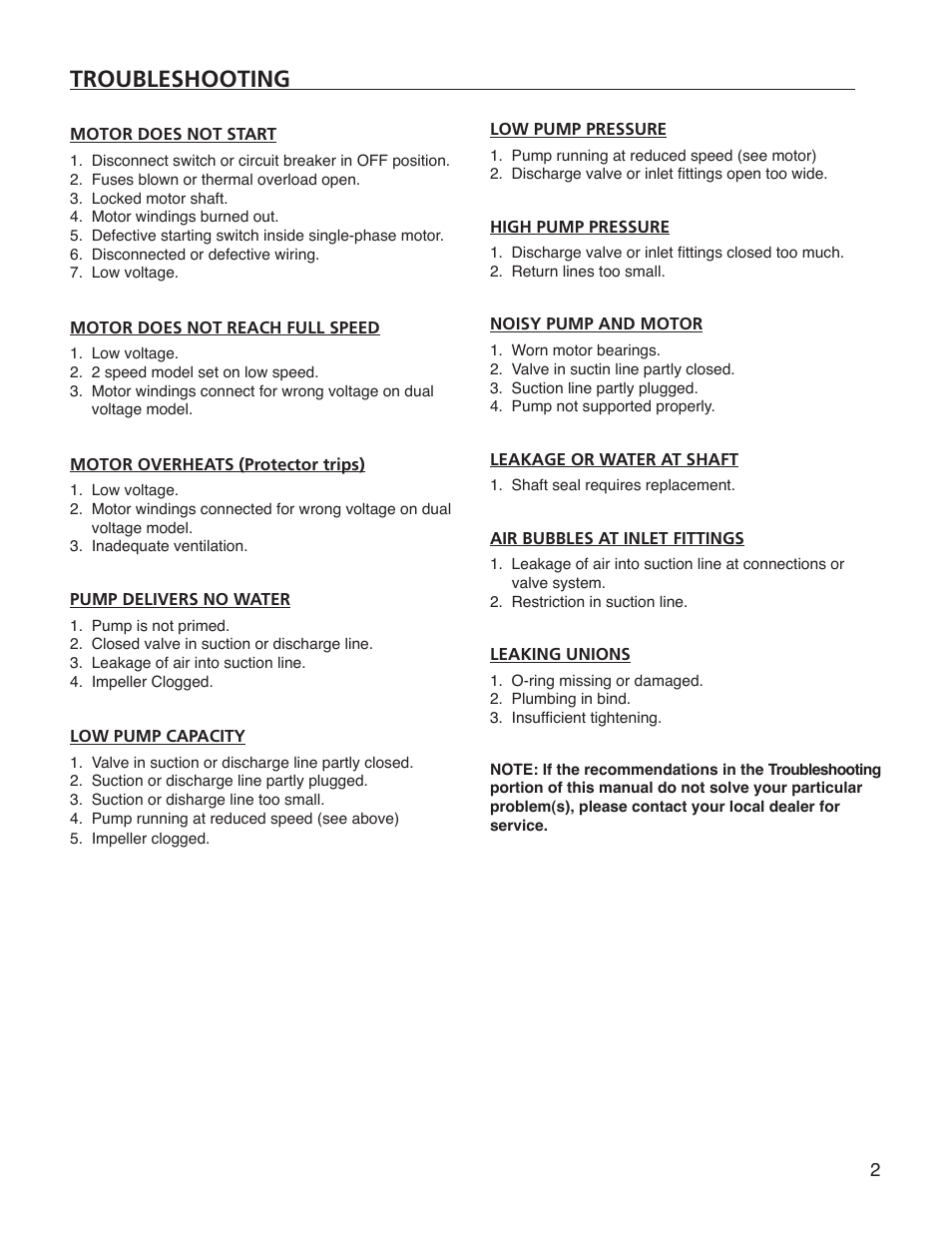 Troubleshooting | Franklin S - J Series User Manual | Page 3 / 8