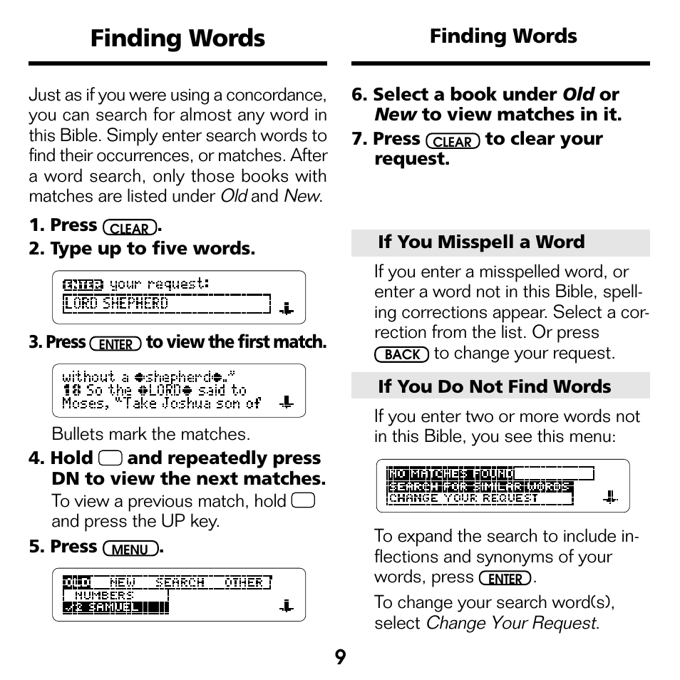 Finding words | Franklin BOOKMAN NIV-440 User Manual | Page 10 / 19