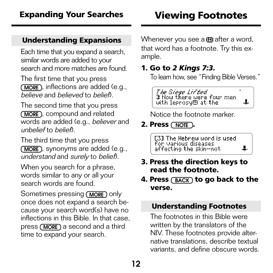 Viewing footnotes | Franklin BOOKMAN NIV-440 User Manual | Page 13 / 19