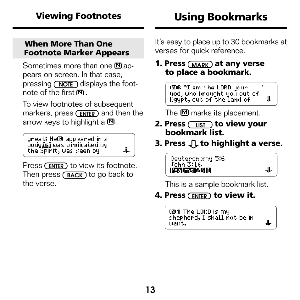 Using bookmarks | Franklin BOOKMAN NIV-440 User Manual | Page 14 / 19