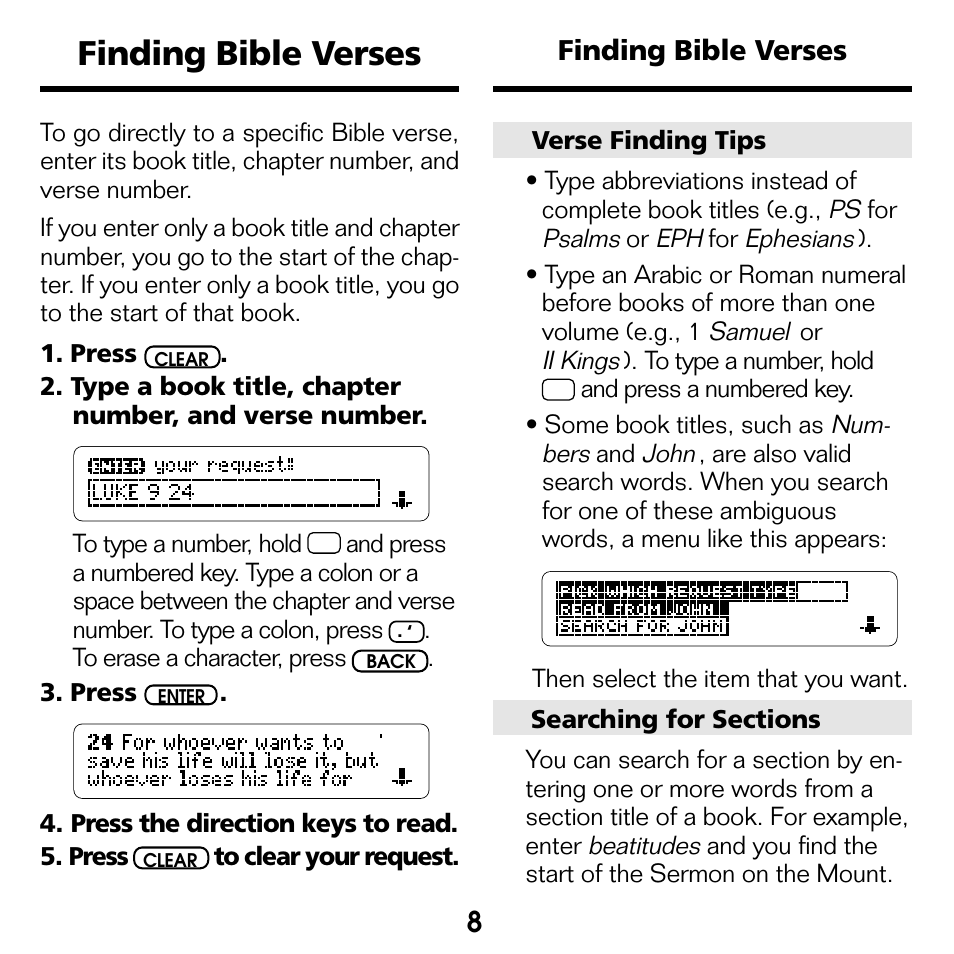 Finding bible verses | Franklin BOOKMAN NIV-440 User Manual | Page 9 / 19