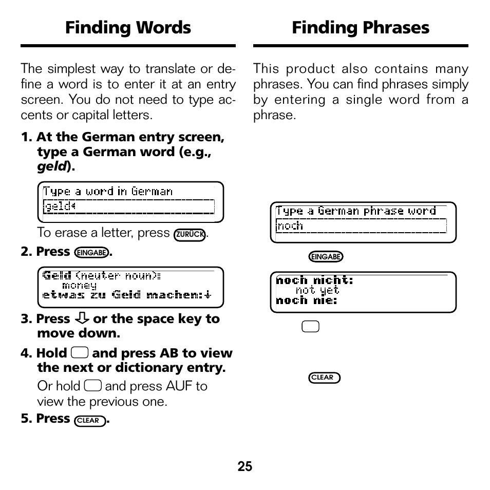 Finding words, Finding phrases, Finding words finding phrases | Franklin Deutsch/Englisch Professor DBD-440 User Manual | Page 9 / 18