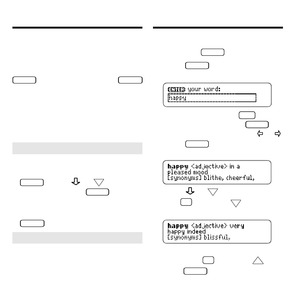 Viewing a demonstration, Finding synonyms, Press or | And then select tutorial, Try this example | Franklin ATH-2011 User Manual | Page 7 / 15
