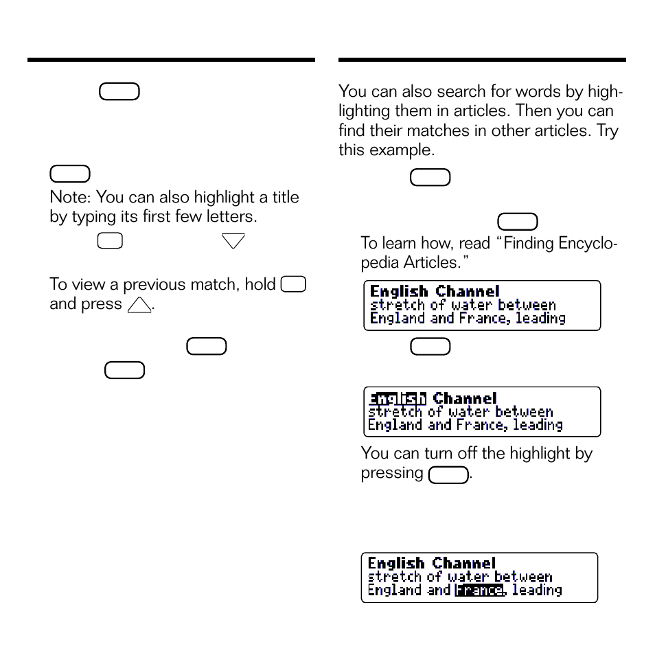 Highlighting search words | Franklin BOOKMAN EMQ-640 User Manual | Page 12 / 19