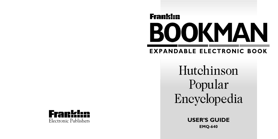 Bookman, Hutchinson popular encyclopedia | Franklin BOOKMAN EMQ-640 User Manual | Page 19 / 19