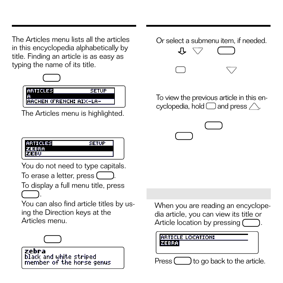 Finding encyclopedia articles | Franklin BOOKMAN EMQ-640 User Manual | Page 9 / 19