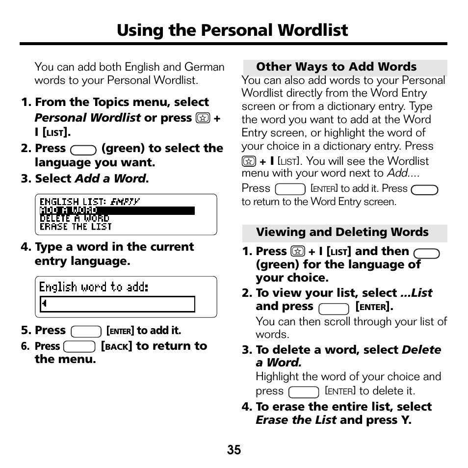 Using the personal wordlist | Franklin Bookman BDK-1460 User Manual | Page 14 / 24