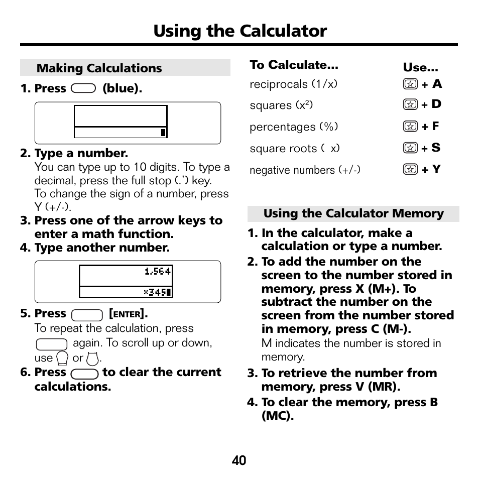 Using the calculator | Franklin Bookman BDK-1460 User Manual | Page 19 / 24