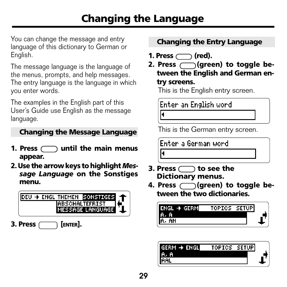 Changing the language | Franklin Bookman BDK-1460 User Manual | Page 8 / 24