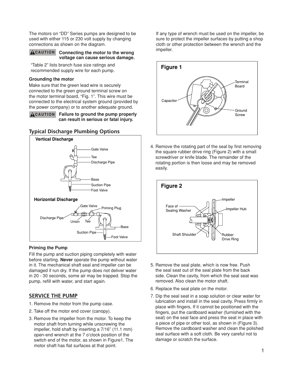 Typical discharge plumbing options, Service the pump, Figure 1 | Figure 2 | Franklin DDS Series User Manual | Page 2 / 8