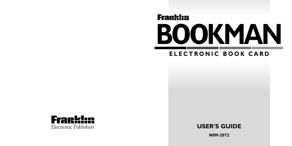 Franklin BOOKMAN NIM-2072 User Manual | 26 pages