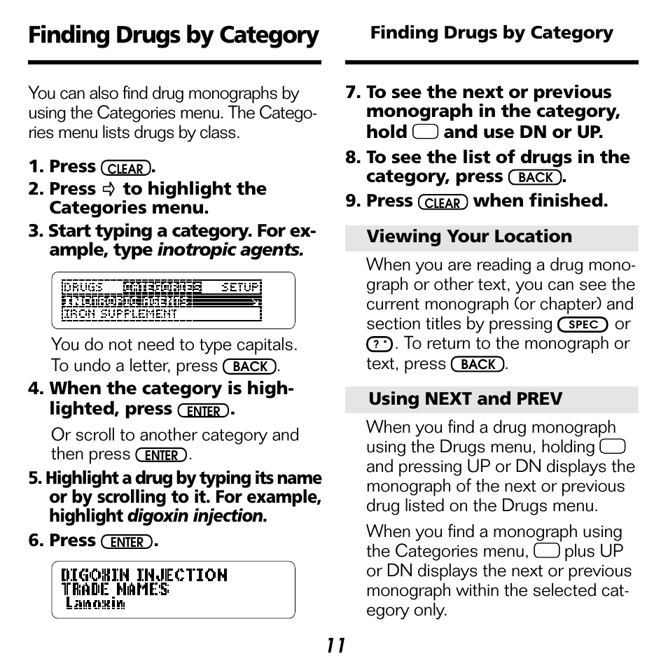 Finding drugs by category | Franklin BOOKMAN NIM-2072 User Manual | Page 12 / 26