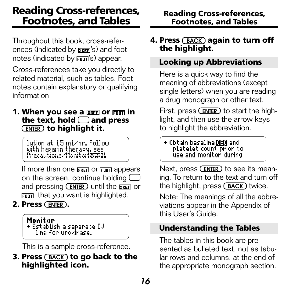 Reading cross-references, footnotes, and tables | Franklin BOOKMAN NIM-2072 User Manual | Page 17 / 26