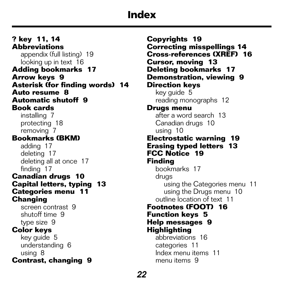 Index | Franklin BOOKMAN NIM-2072 User Manual | Page 23 / 26