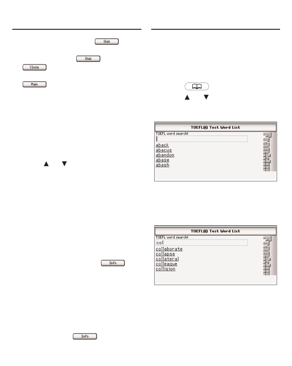 Using the toefl® test word list, Using the toefl, Test | Word list, Test word list | Franklin The English Language Studio LDE-1900 User Manual | Page 34 / 73
