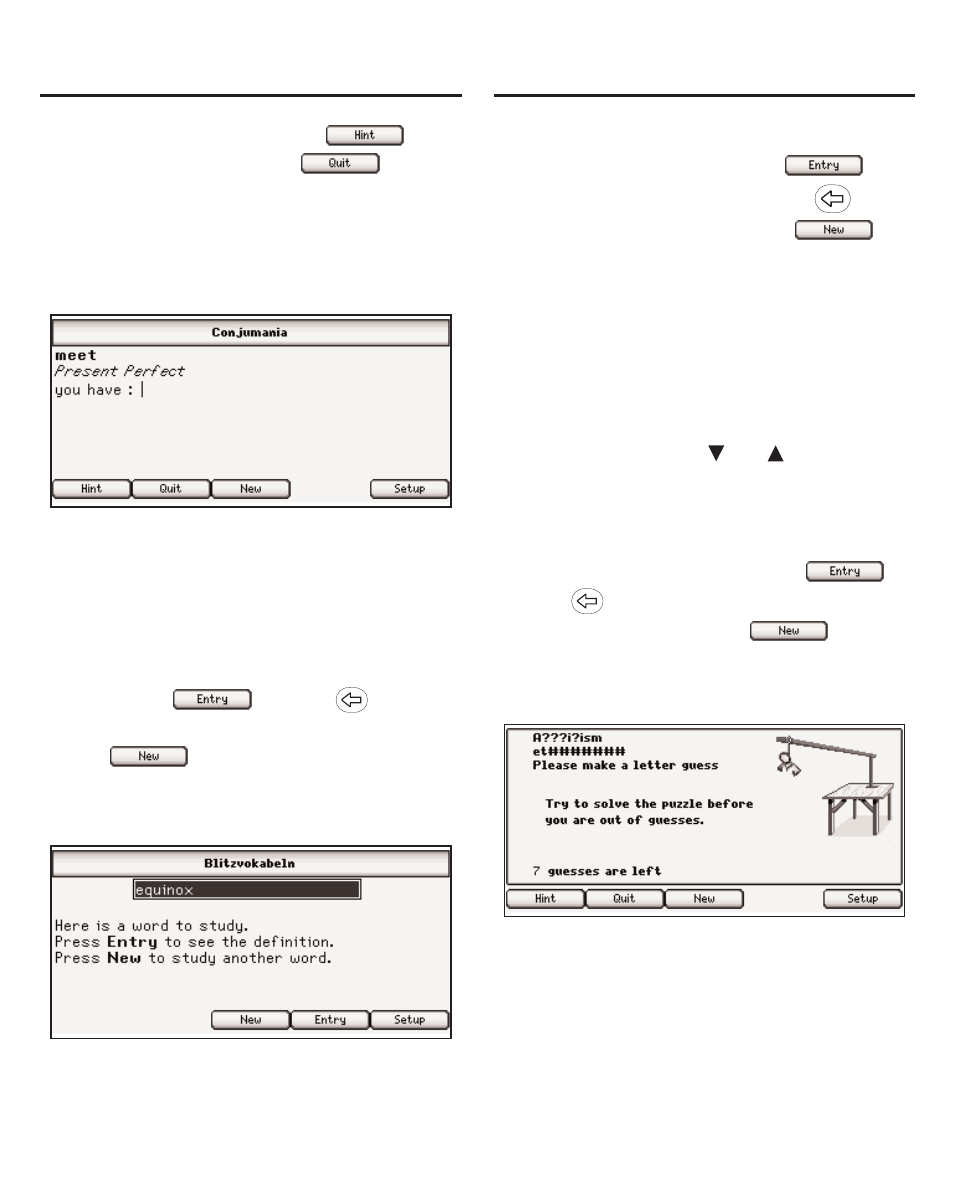 Conjumania, Flashcards, Gender tutor | Hangman | Franklin The English Language Studio LDE-1900 User Manual | Page 46 / 73