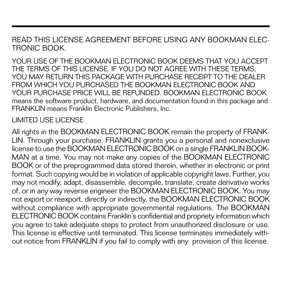 License agreement | Franklin BQL-2066 User Manual | Page 2 / 23