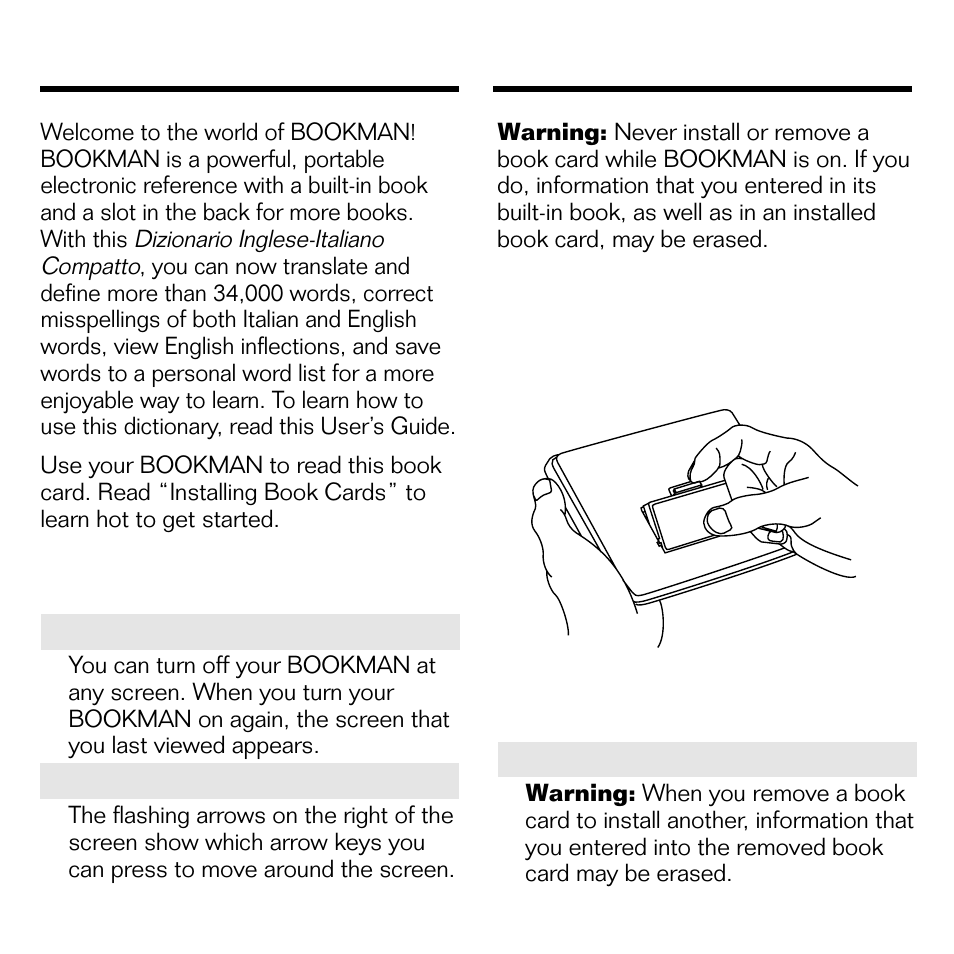 Introduction, Installing book cards | Franklin BQL-2066 User Manual | Page 5 / 23