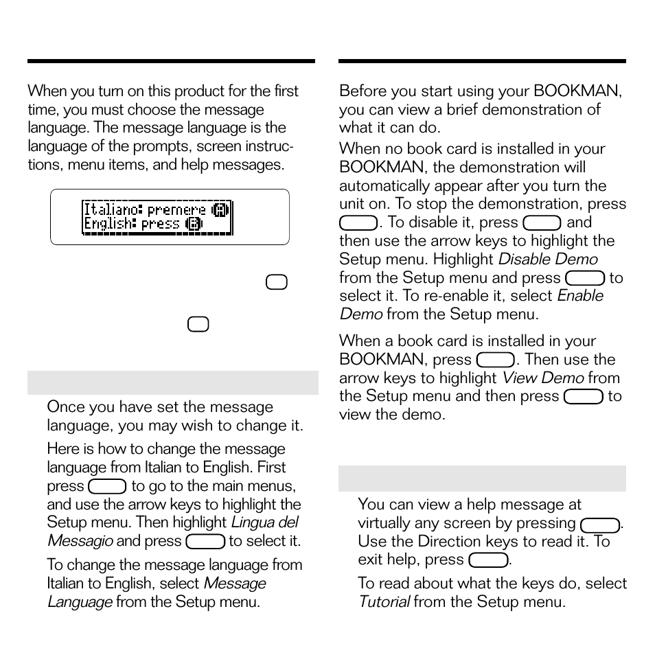 Setting the message language, Viewing a demonstration | Franklin BQL-2066 User Manual | Page 7 / 23