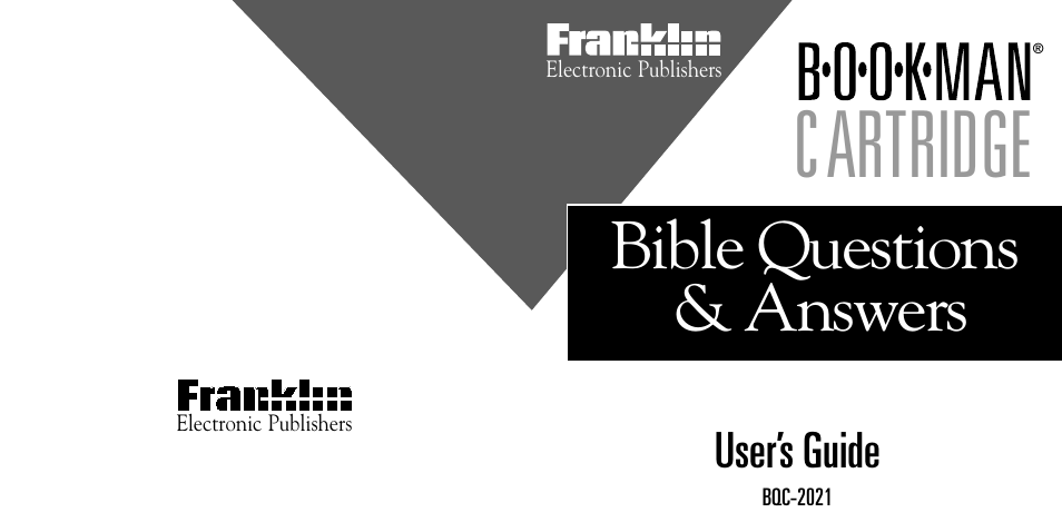 C artridge, Bible questions & answers, User’s guide | Franklin BQC-2021 User Manual | Page 16 / 16