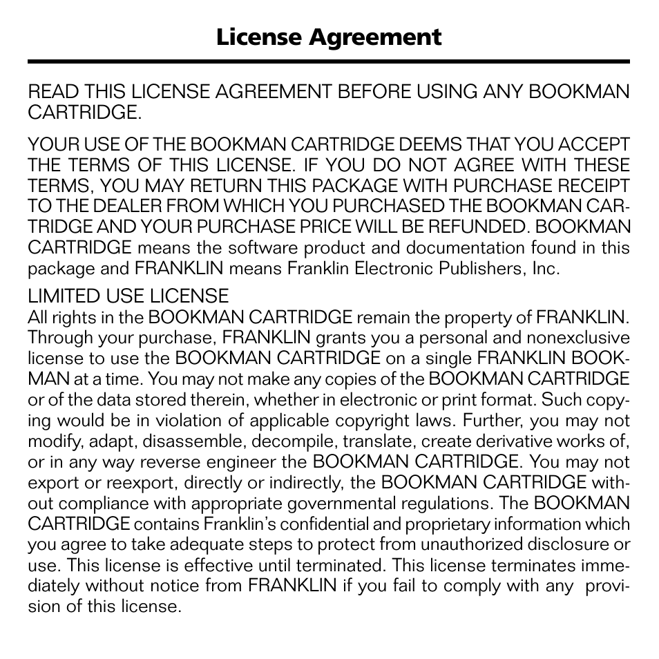 License agreement | Franklin BQC-2021 User Manual | Page 2 / 16