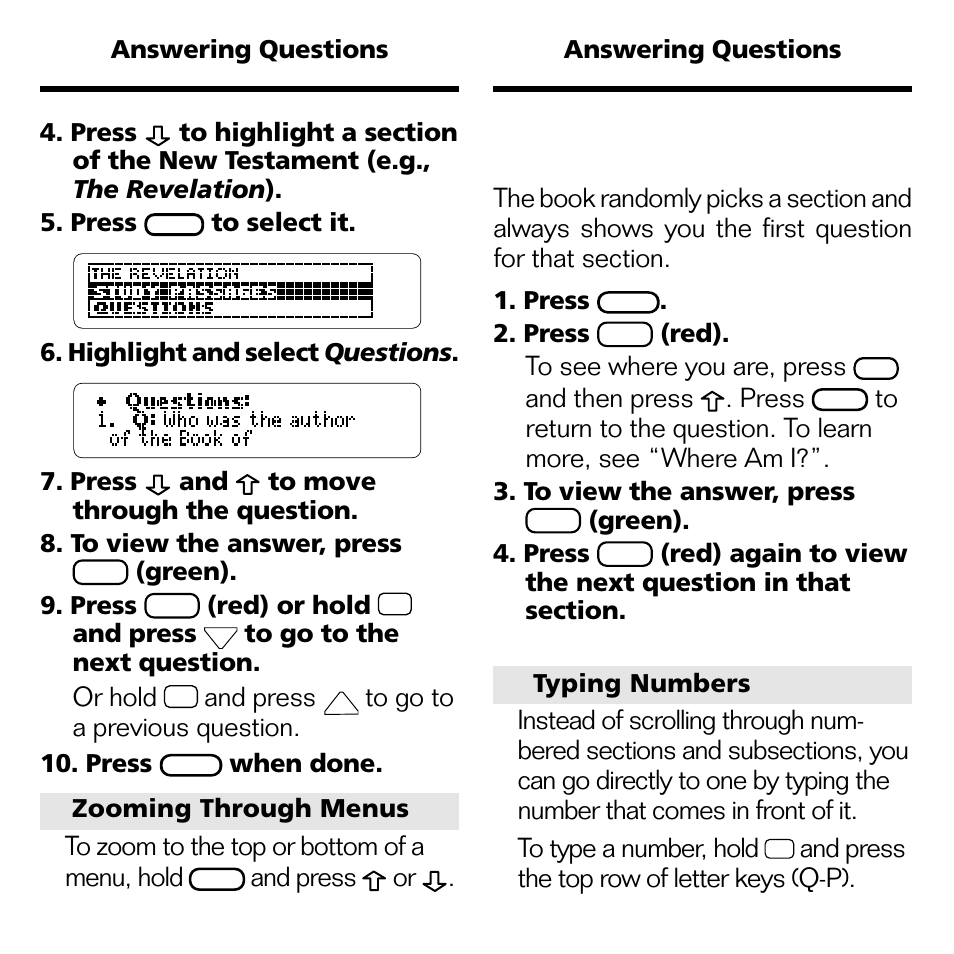 Or hold, And press, And then press . press | And press or, And press the top row of letter keys (q-p) | Franklin BQC-2021 User Manual | Page 8 / 16