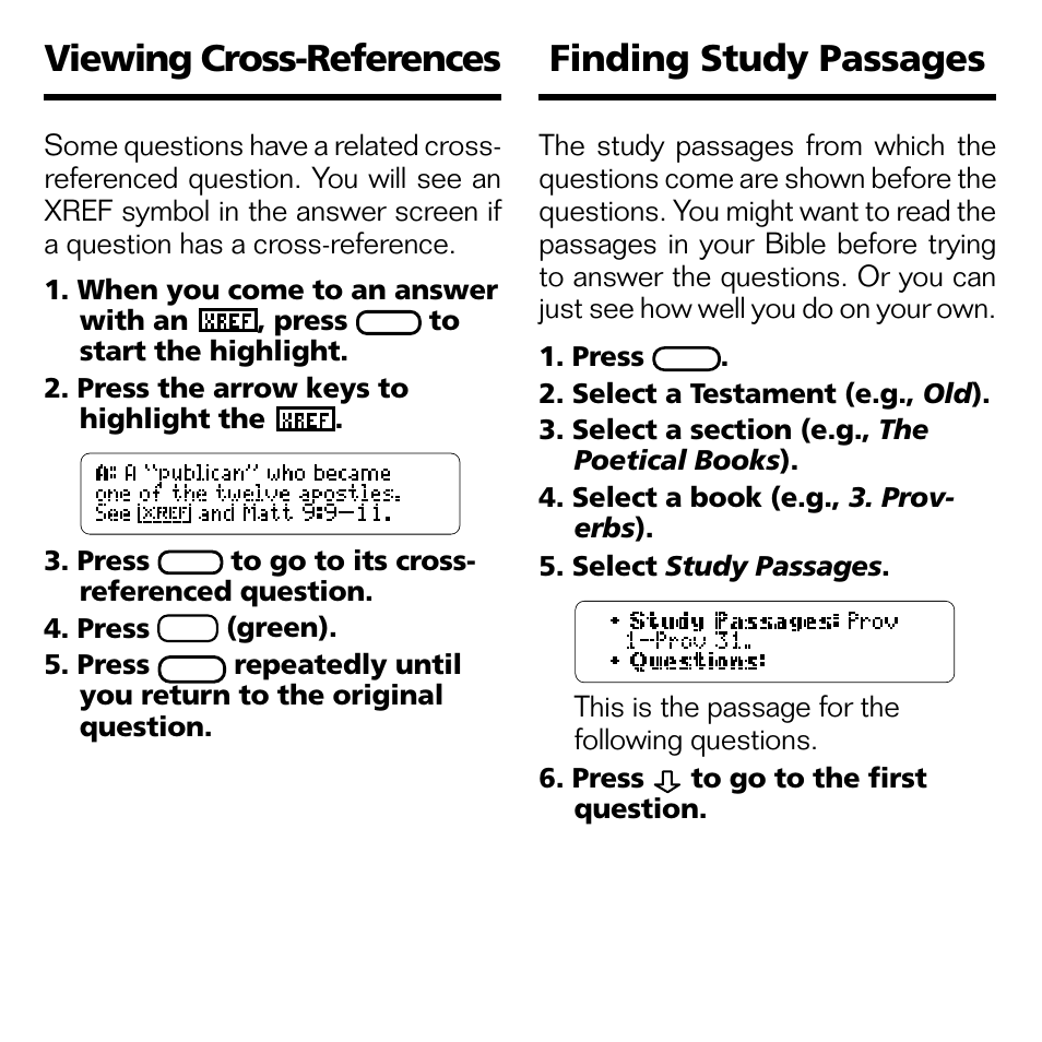 Finding study passages, Viewing cross-references | Franklin BQC-2021 User Manual | Page 9 / 16