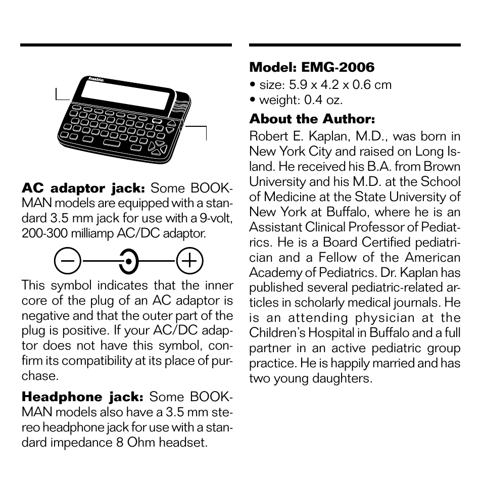 Optional features, Product information | Franklin EMG-2006 User Manual | Page 13 / 16