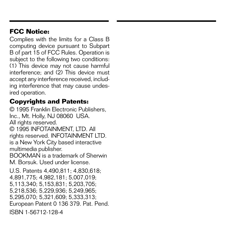 Copyrights & patents, Limited warranty (u.s. only), Limited warranty | Franklin EMG-2006 User Manual | Page 14 / 16