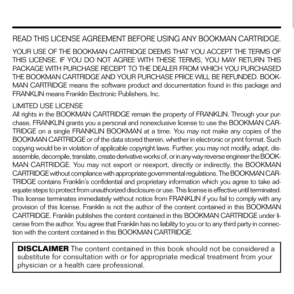 License agreement | Franklin EMG-2006 User Manual | Page 2 / 16