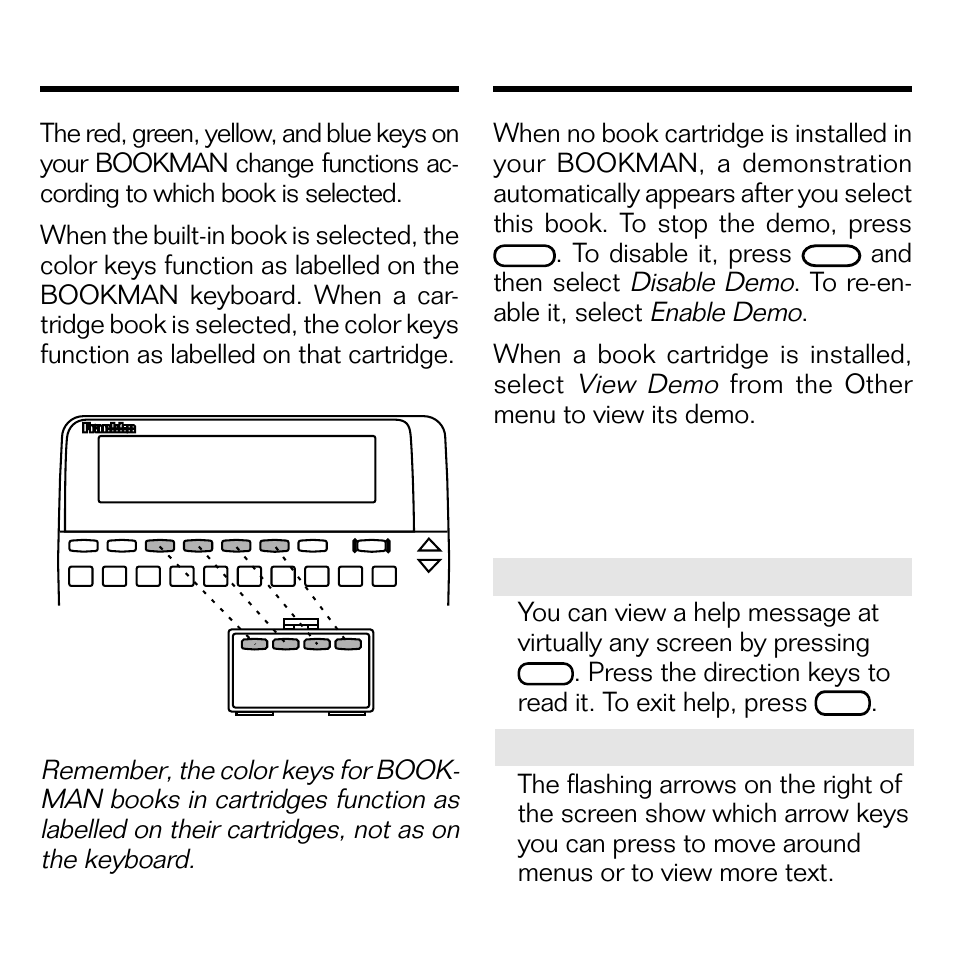 Using the color keys, Viewing a demonstration | Franklin EMG-2006 User Manual | Page 6 / 16