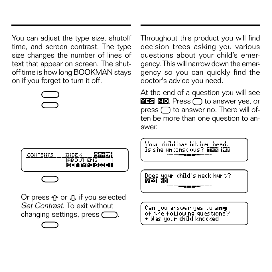 Changing settings, Answering questions | Franklin EMG-2006 User Manual | Page 7 / 16