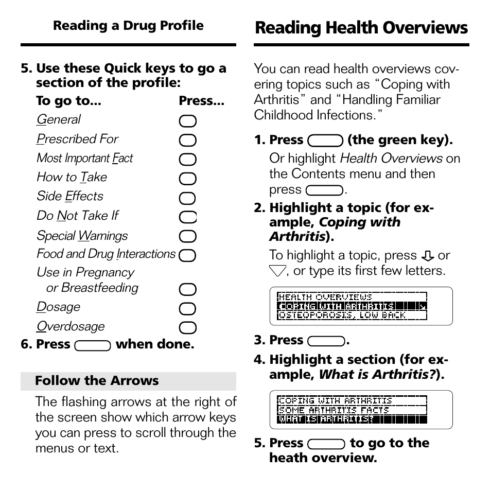 Reading health overviews | Franklin CDR-440 User Manual | Page 10 / 20