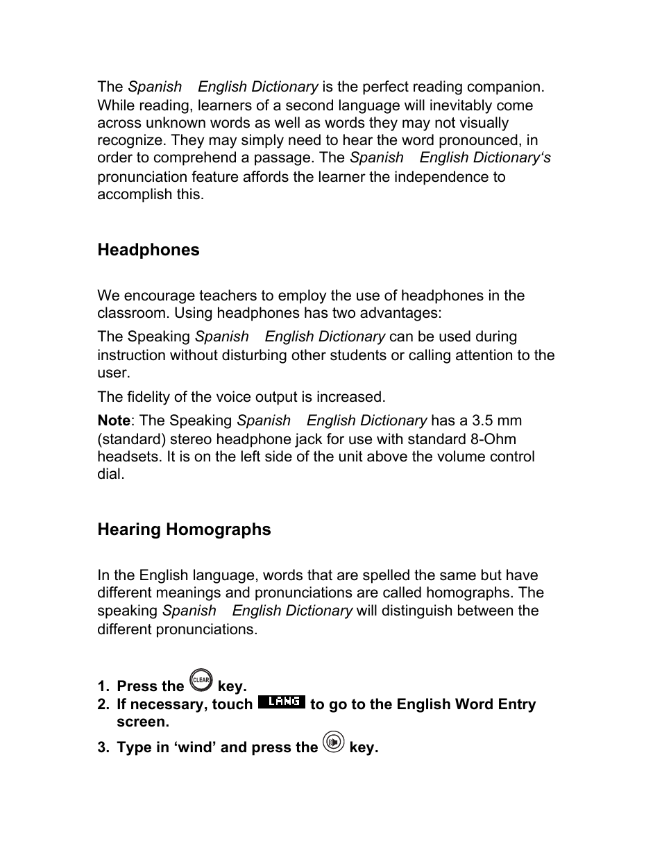 Headphones, Hearing homographs, Headphones hearing homographs | Franklin BES-1850 User Manual | Page 13 / 39