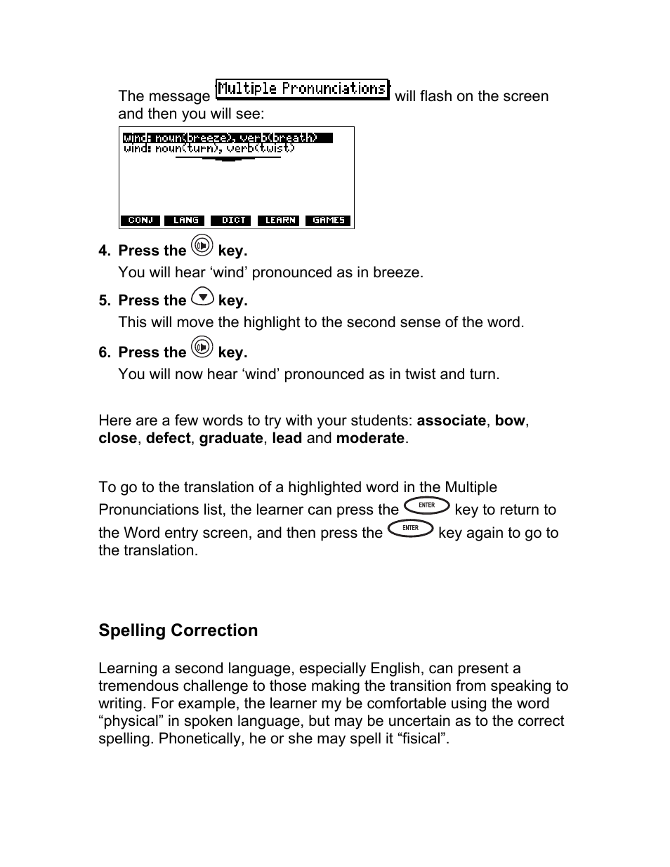 Spelling correction | Franklin BES-1850 User Manual | Page 14 / 39