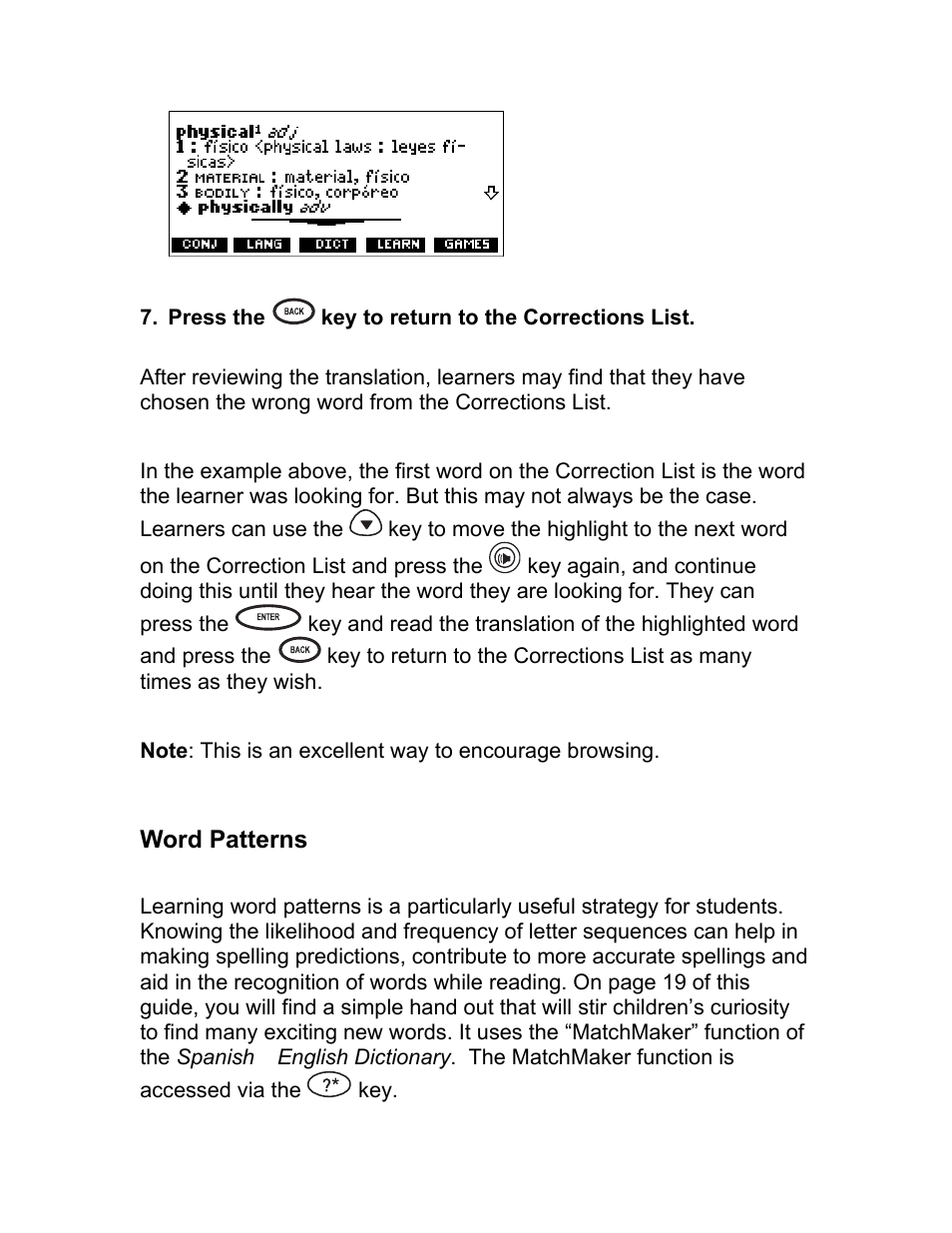 Word patterns | Franklin BES-1850 User Manual | Page 16 / 39